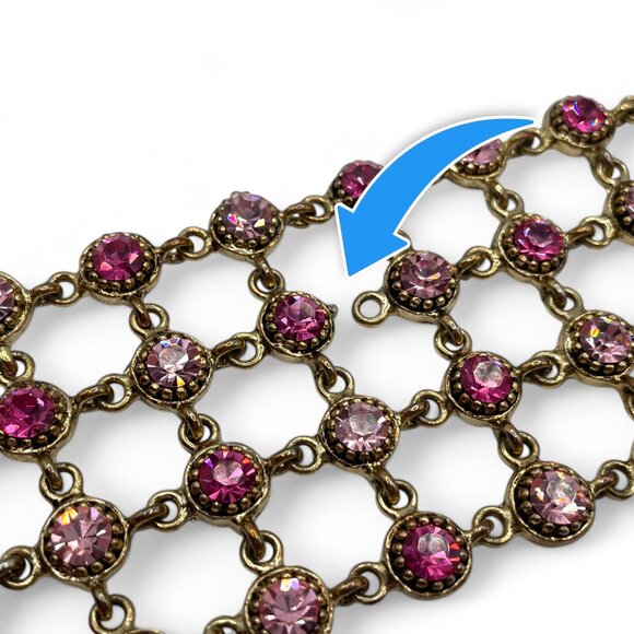 Vintage Pink & Fusia Rhinestone Bracelet Big Chunky Thick Antiqued Gold Tone - Picture 9 of 10
